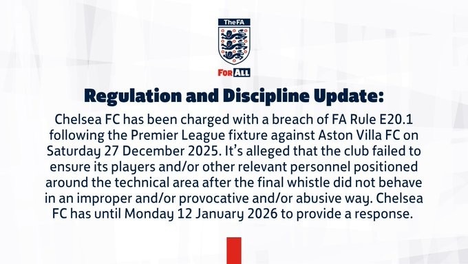 开云APP-维拉替补席遭水瓶投掷！官方：切尔西因涉嫌违反英足总规则遭指控